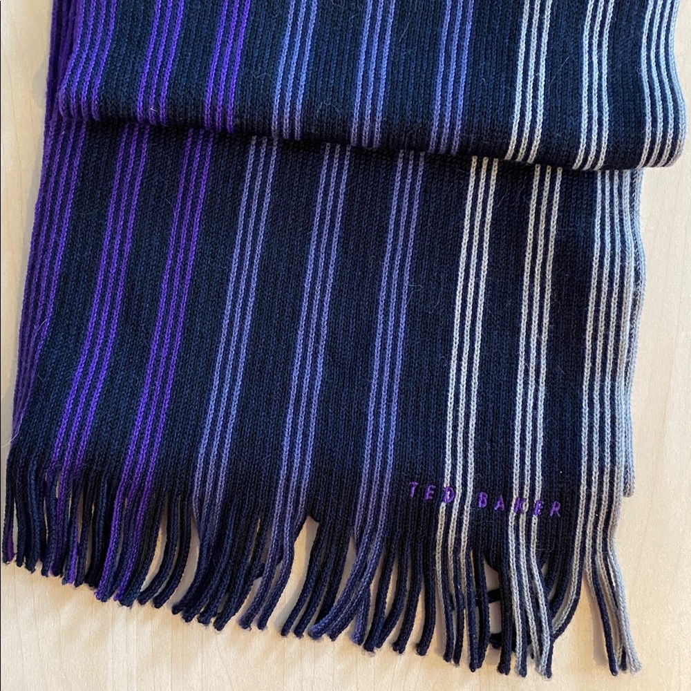 Ted Baker Unisex Striped Blue/Purple Super Soft Wool Knit Scarf